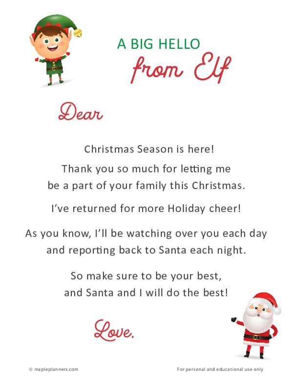 elf on shelf letter template