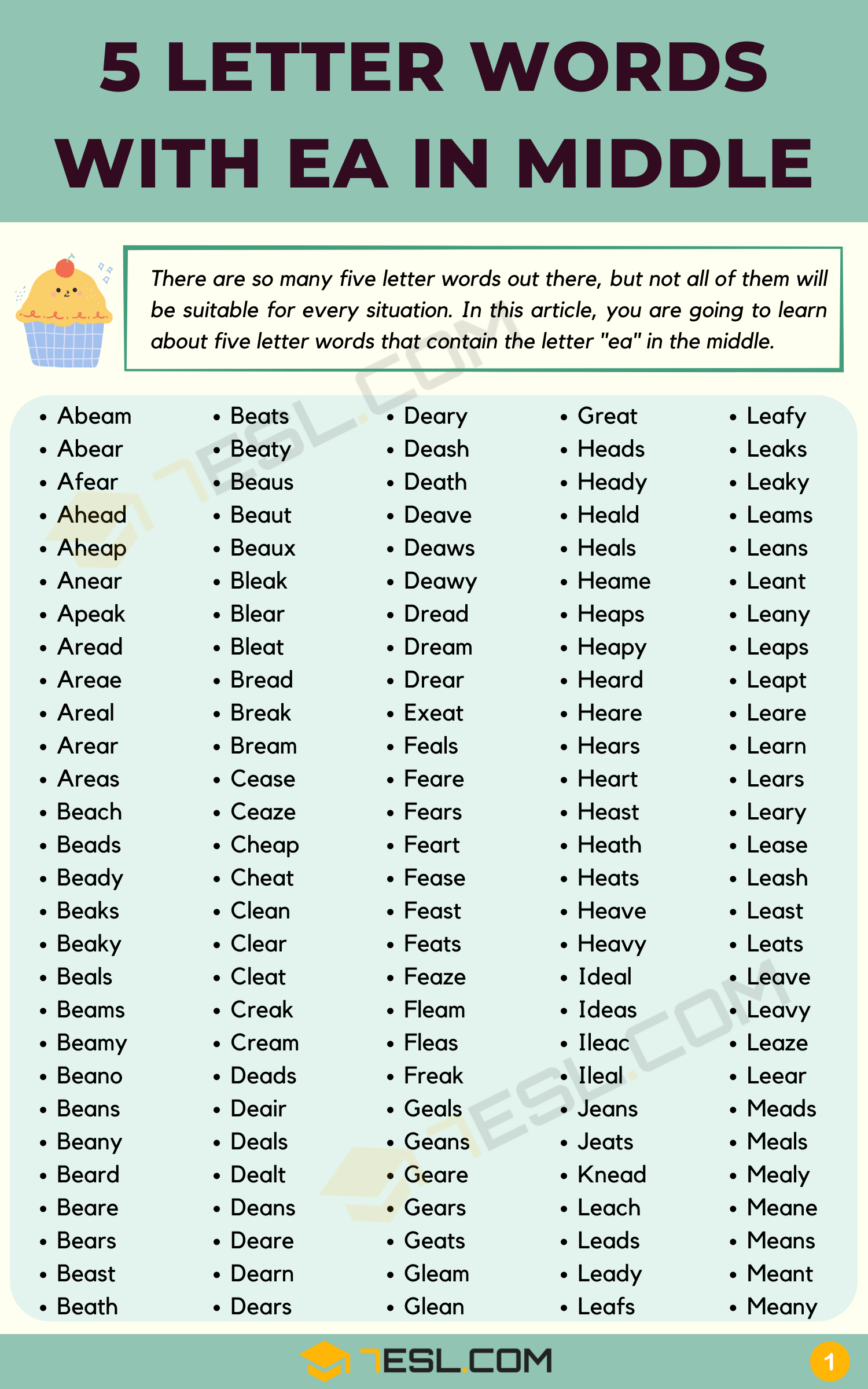 5 letter words with ead in the middle