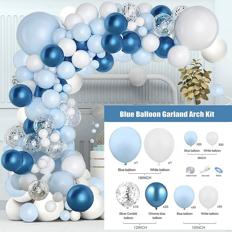 blue and white balloon garland