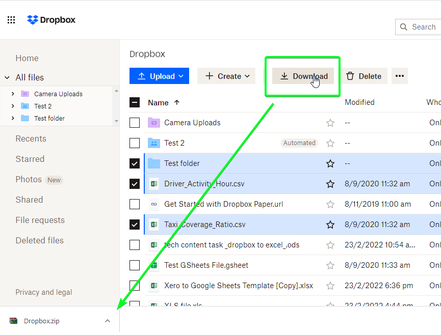 how to download from dropbox