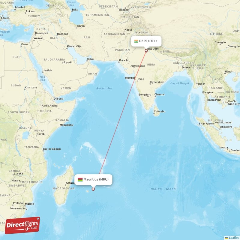 india to mauritius distance by flight