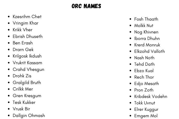 female half orc names