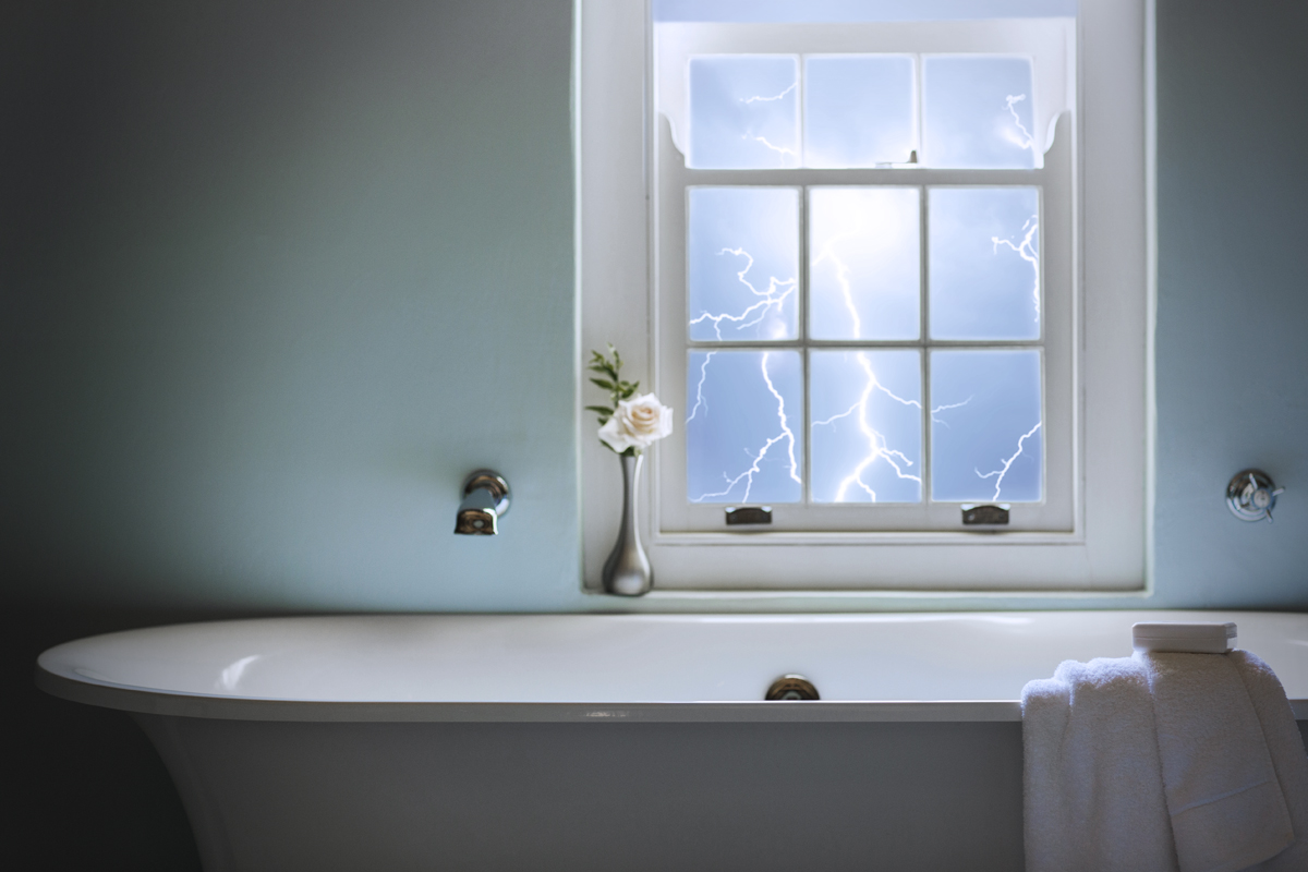 bathtub during thunderstorm