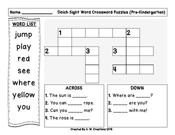 pre k lesson crossword clue