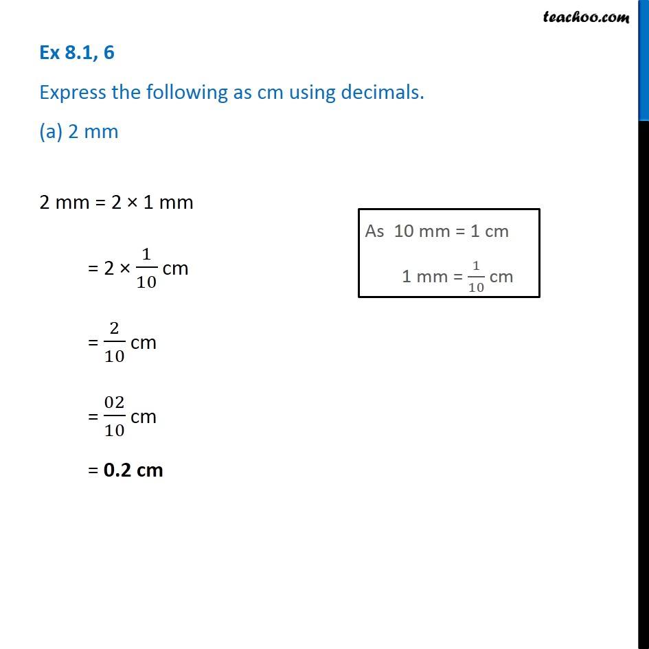 express the following as cm using decimals