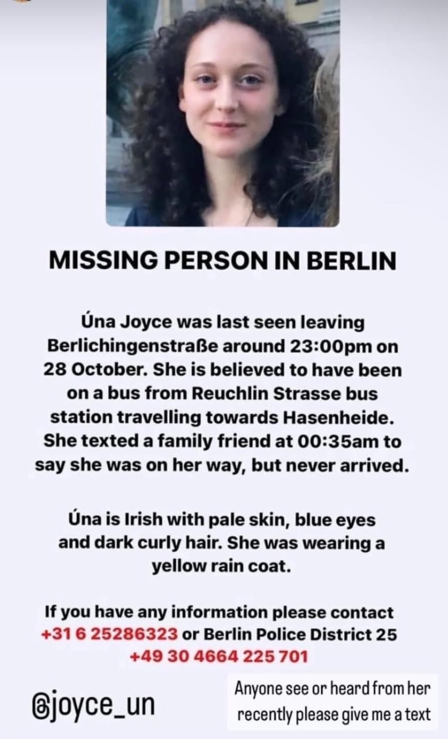 una joyce missing in berlin