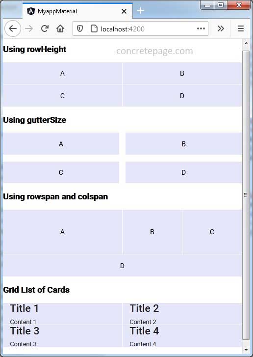 mat grid list