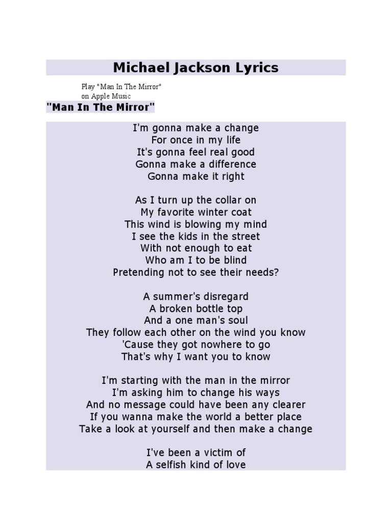 michael jackson - man in the mirror letra en español