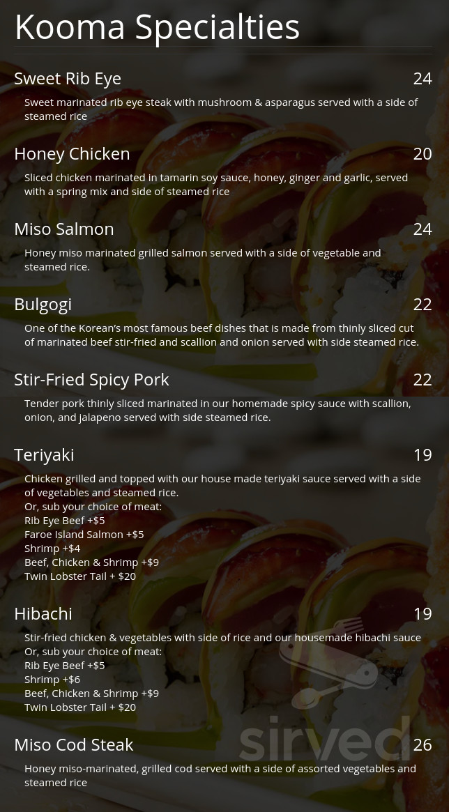 kooma menu