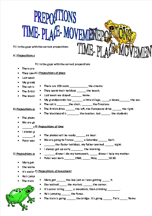 prepositions of time and place worksheet pdf