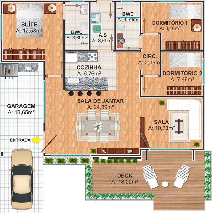 planos de casas 3 habitaciones 1 planta