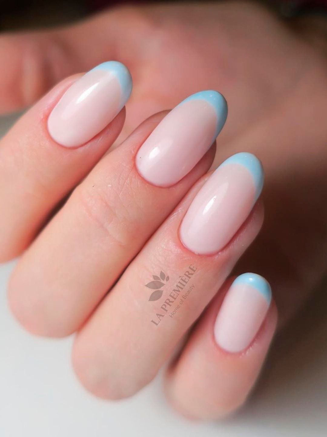 blue french tip nails round