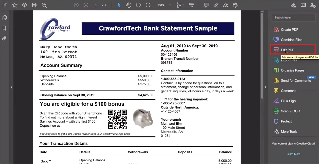 how to edit bank statement pdf