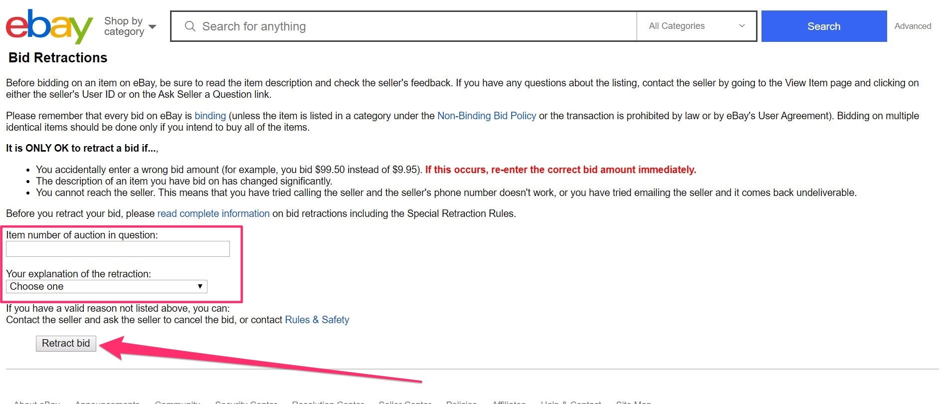 ebay retract bid
