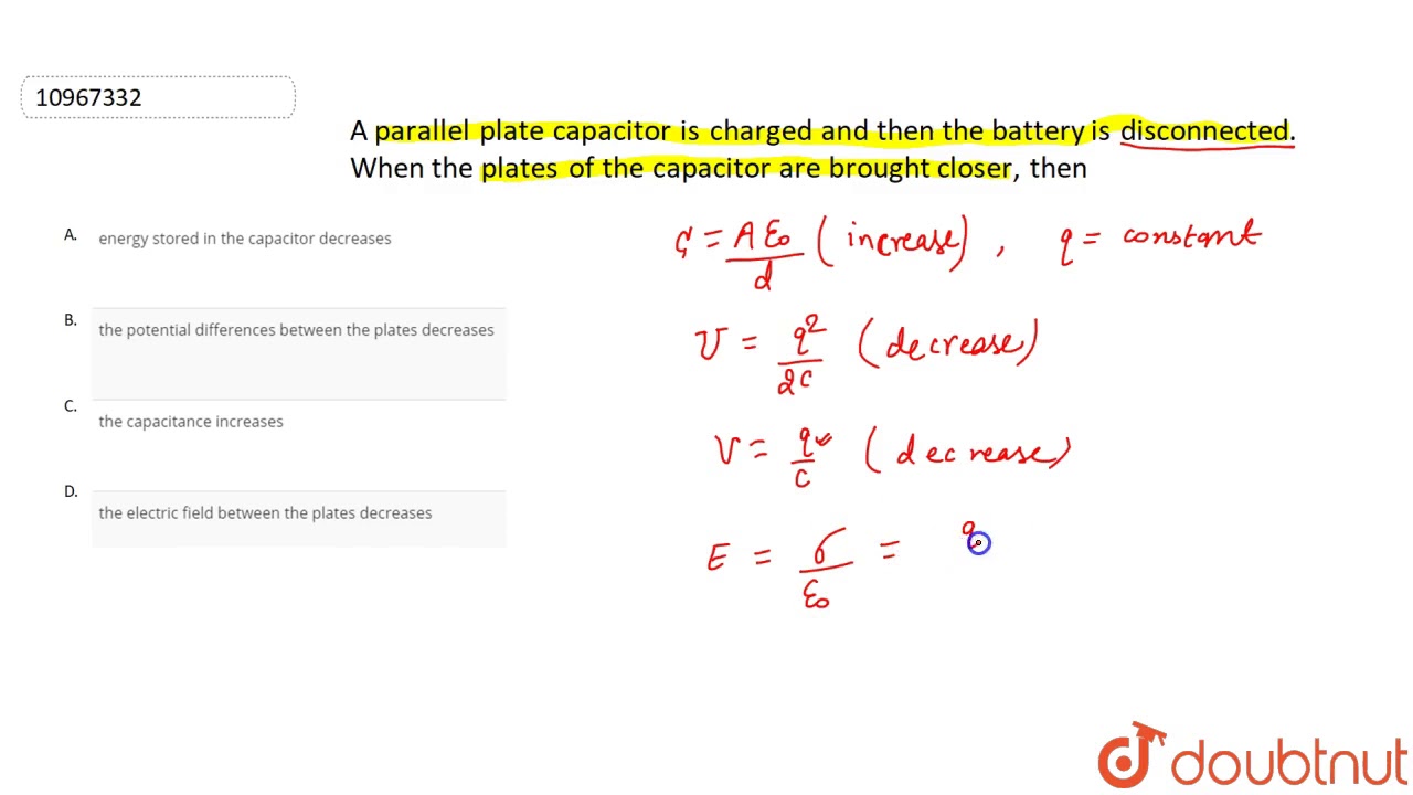 a parallel plate capacitor is charged by a battery