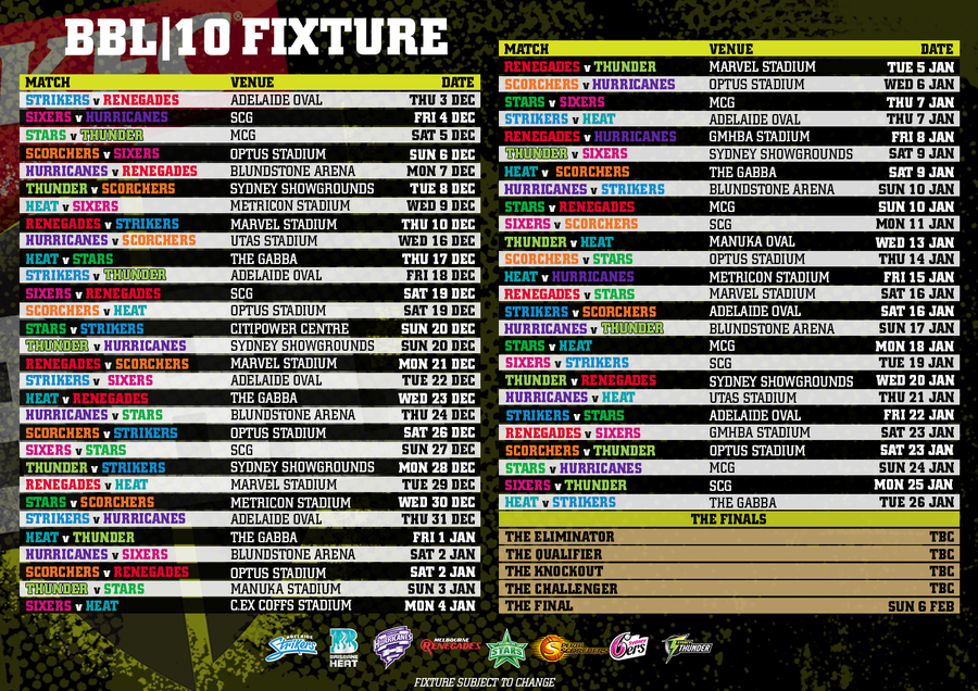 big bash league fixture