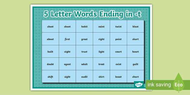 5 letter words that end with at