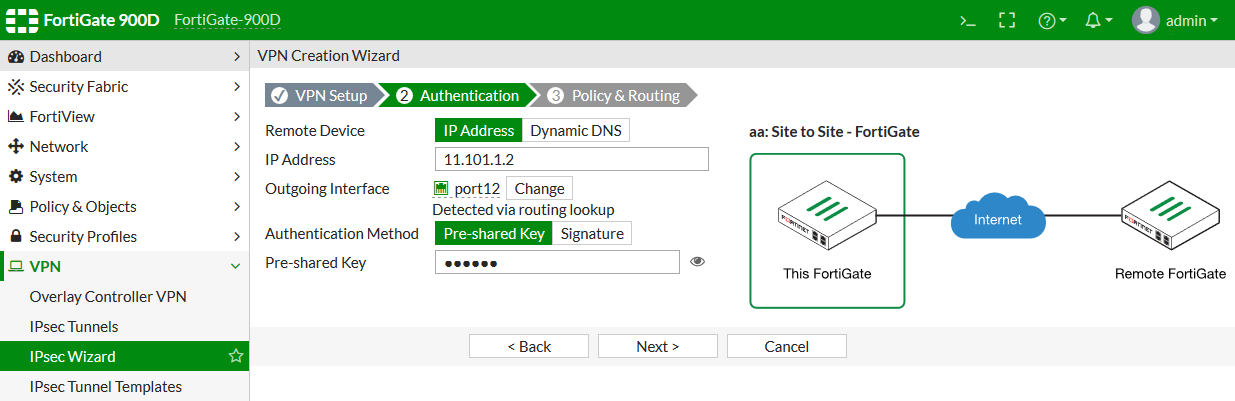 fortigate 60e vpn configuration