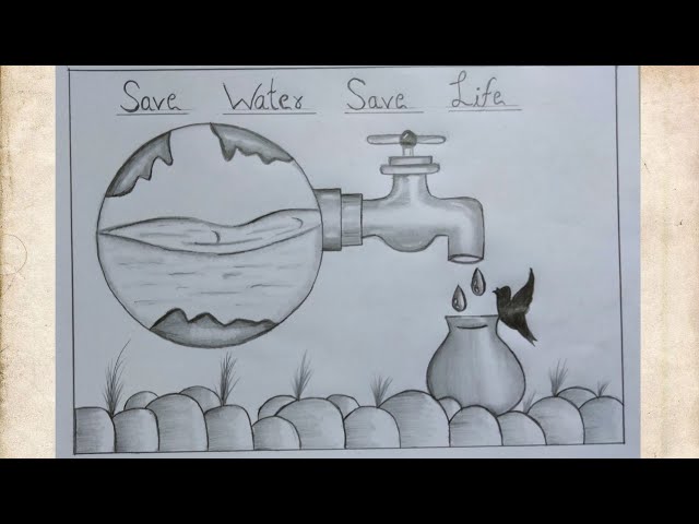 save water pencil drawing