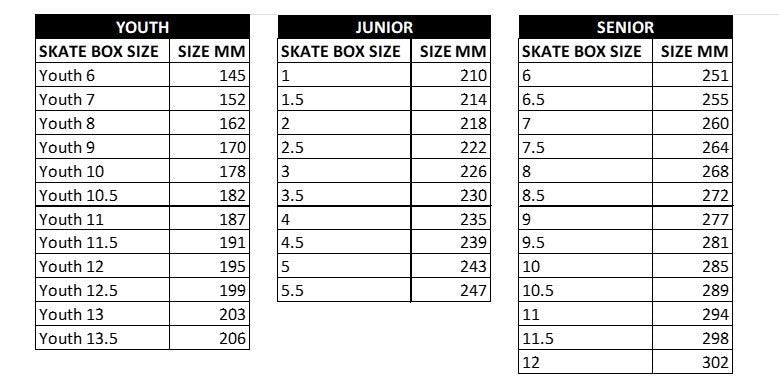 bauer skate sizing chart