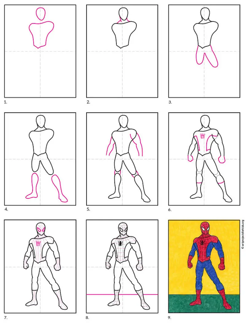 spiderman drawing step by step