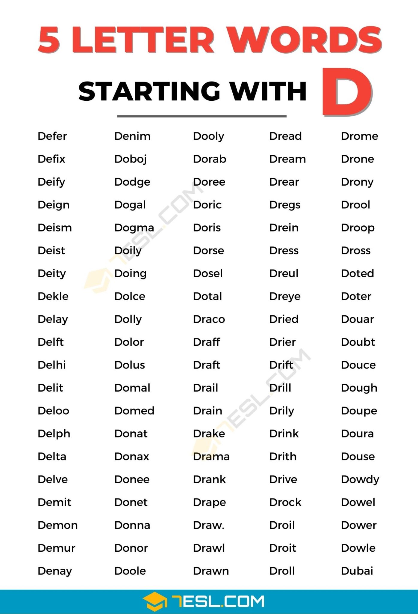 5 letter words starting with de