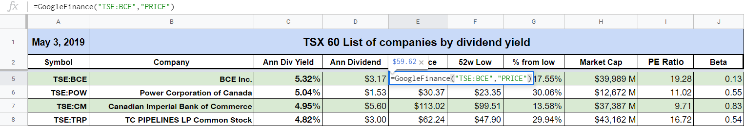 bce google finance