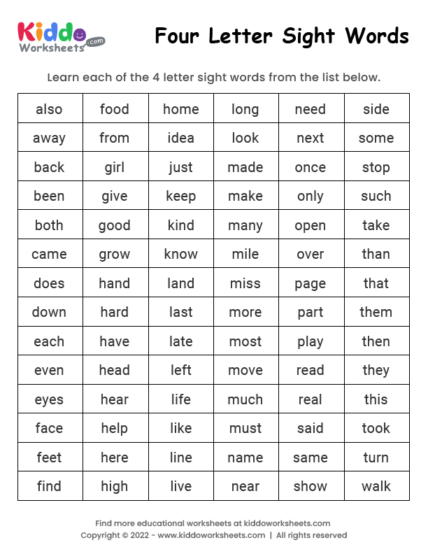 four letter words in english