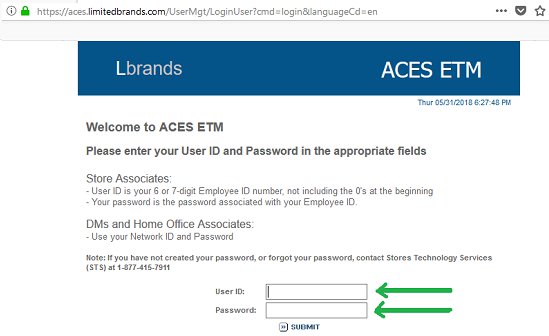 aces.limitedbrands.com schedule