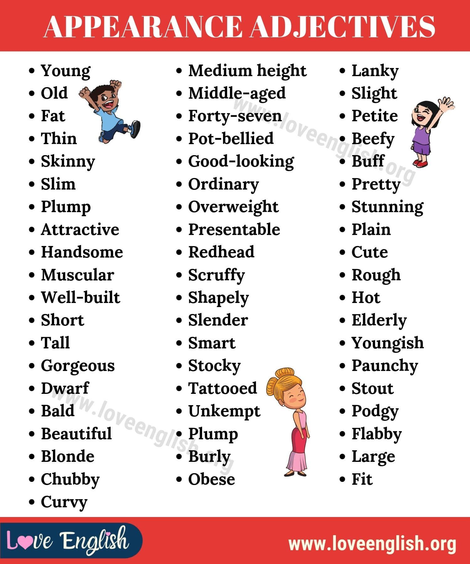 adjectives for describing physical appearance