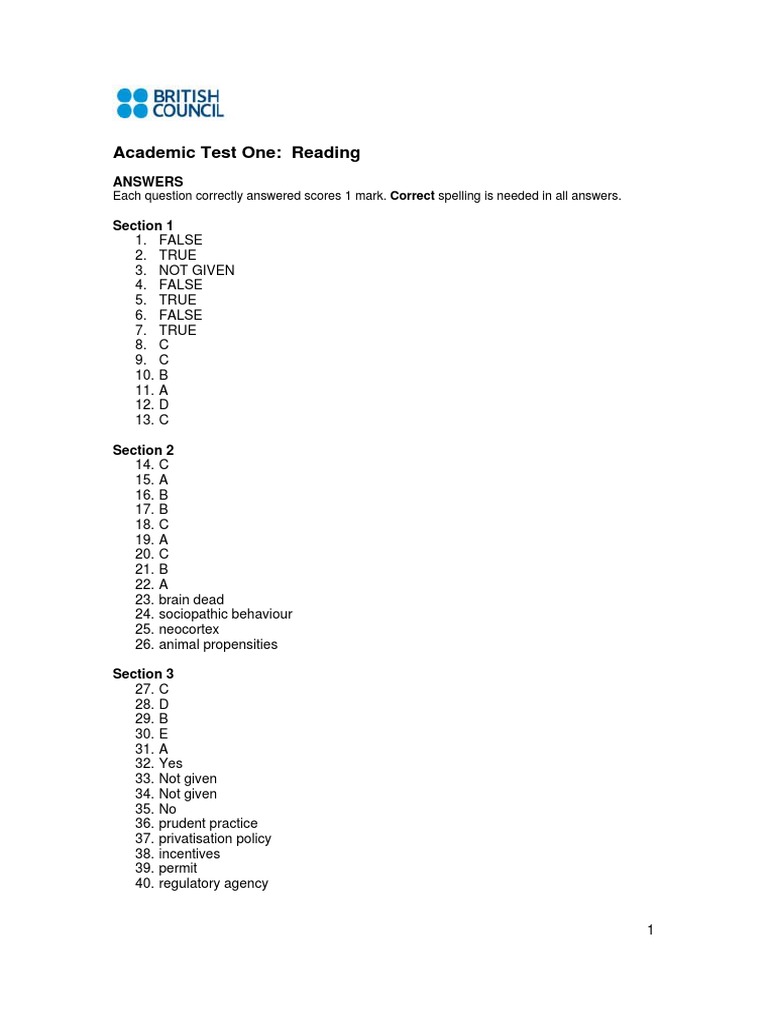 volume 1 test 1 reading answers