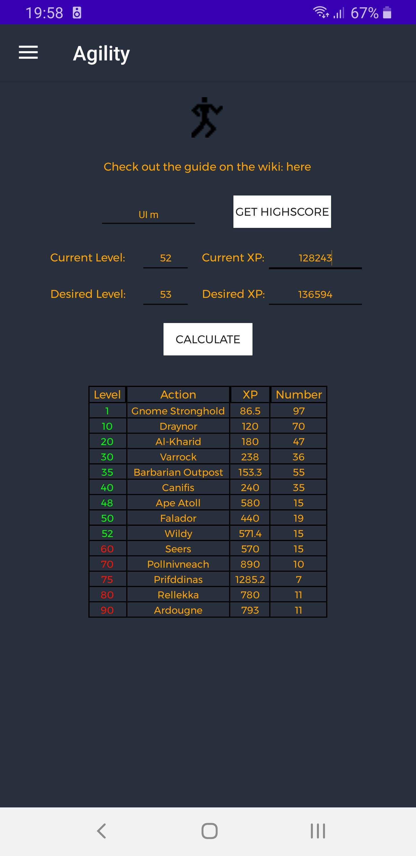 agility calc osrs