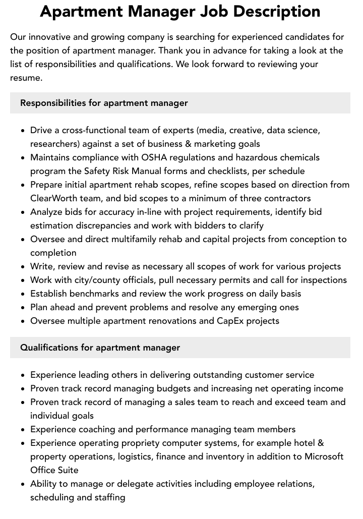 apartment manager jobs