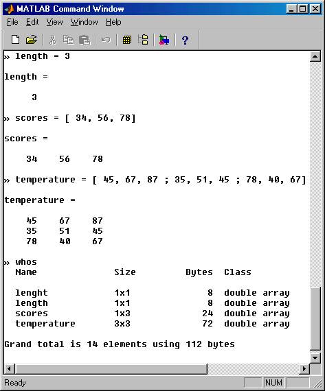 array in matlab