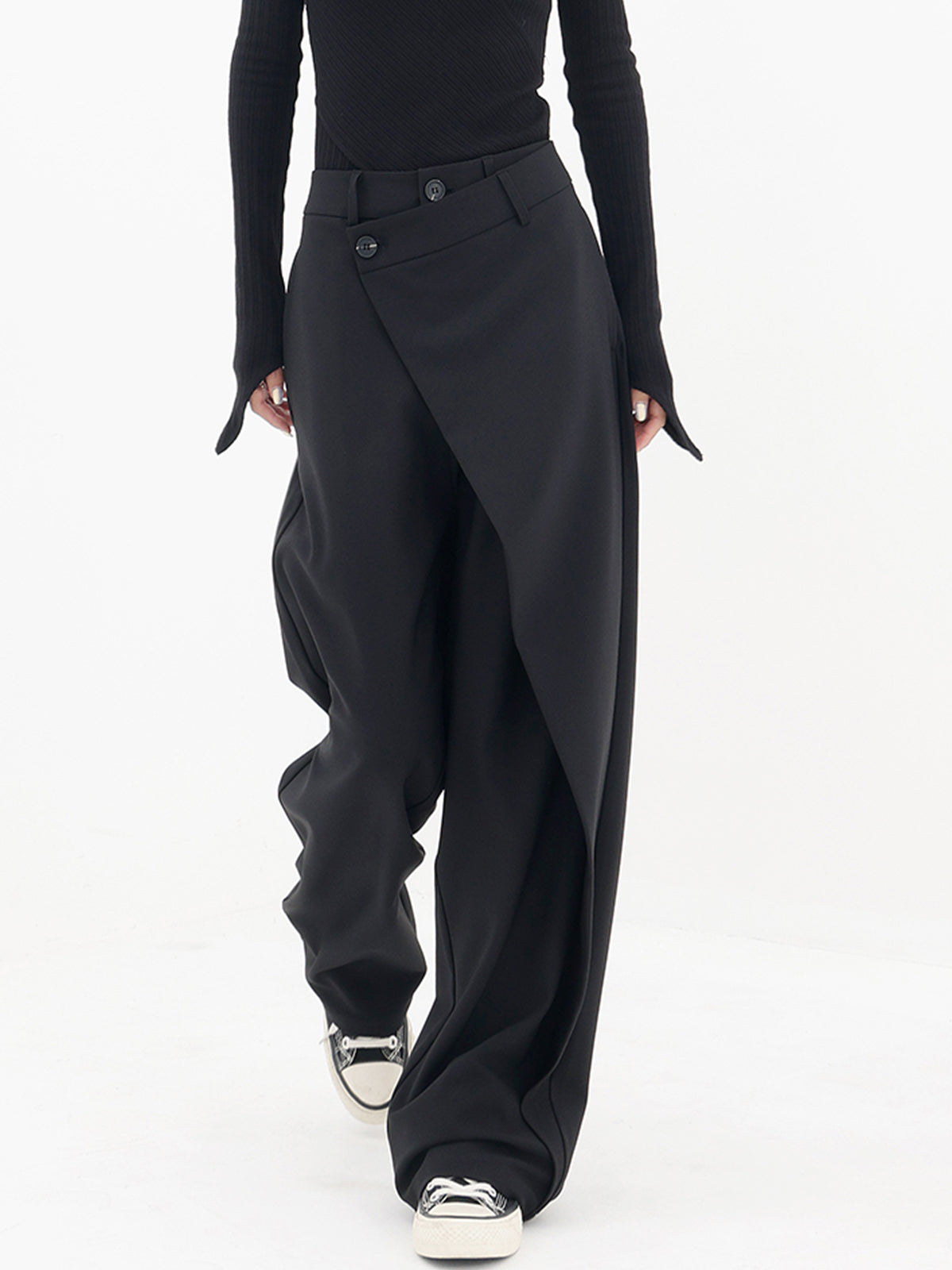 asymmetrical layer button baggy wide leg pants