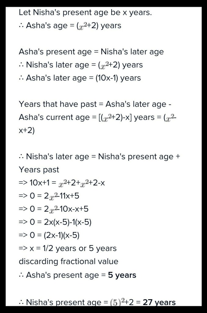 at present ashas age is 2 more than the square