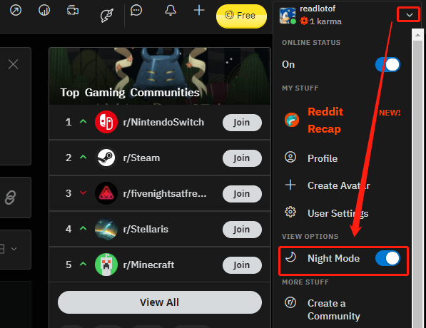 reddit dark mode