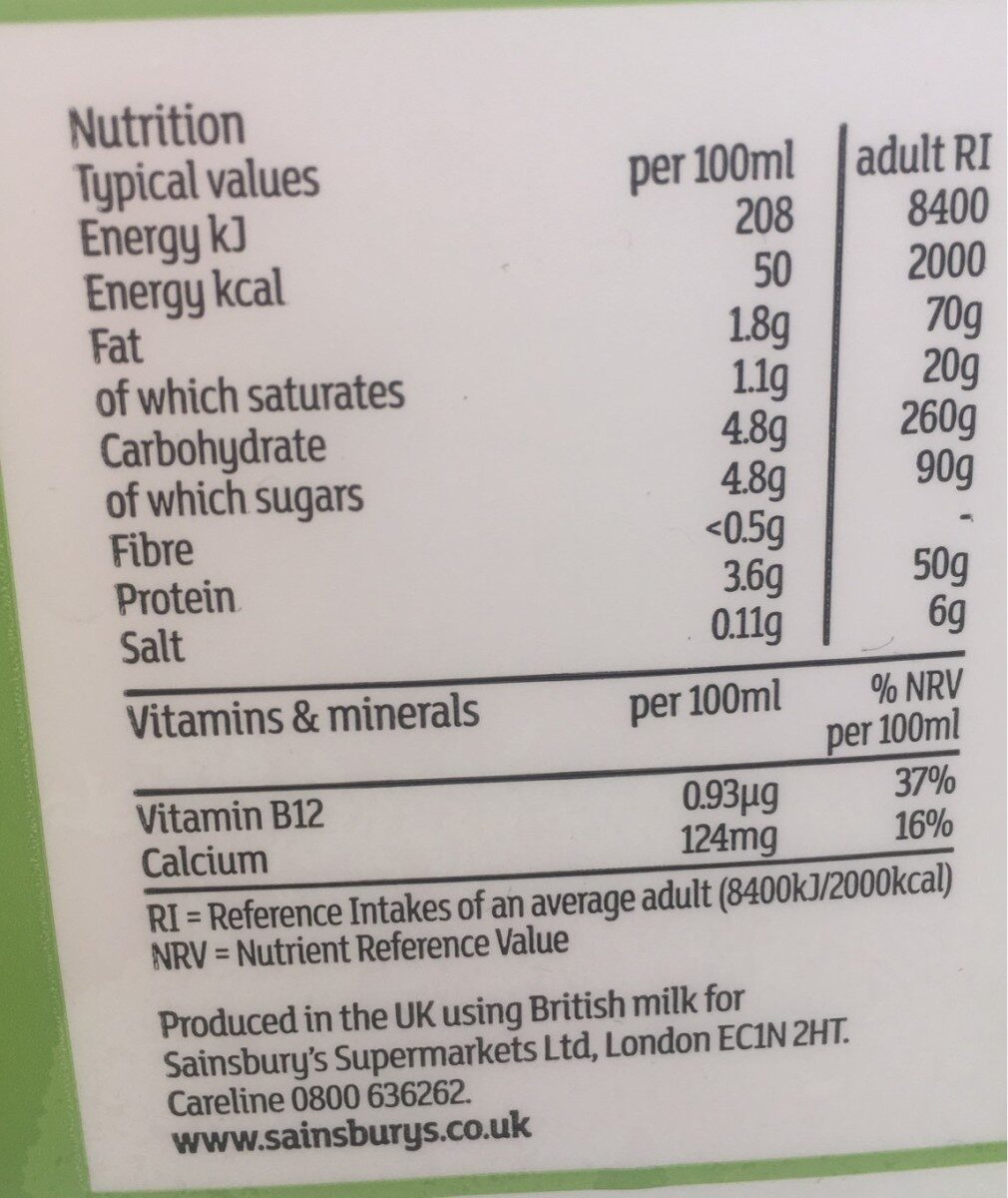 semi skimmed milk nutrition facts