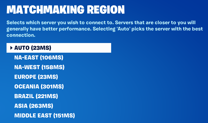 what is the best matchmaking region in fortnite