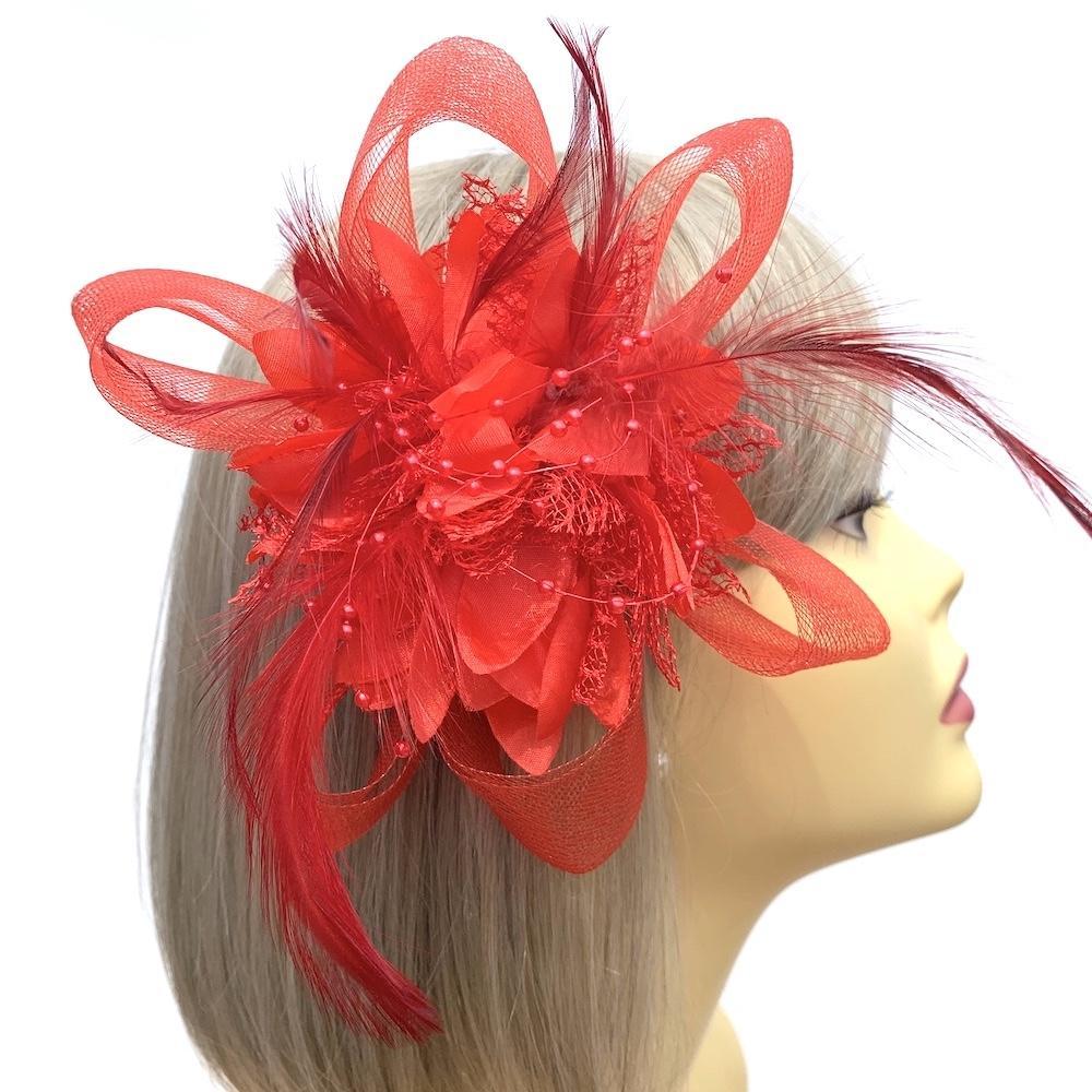 red fascinators for hair