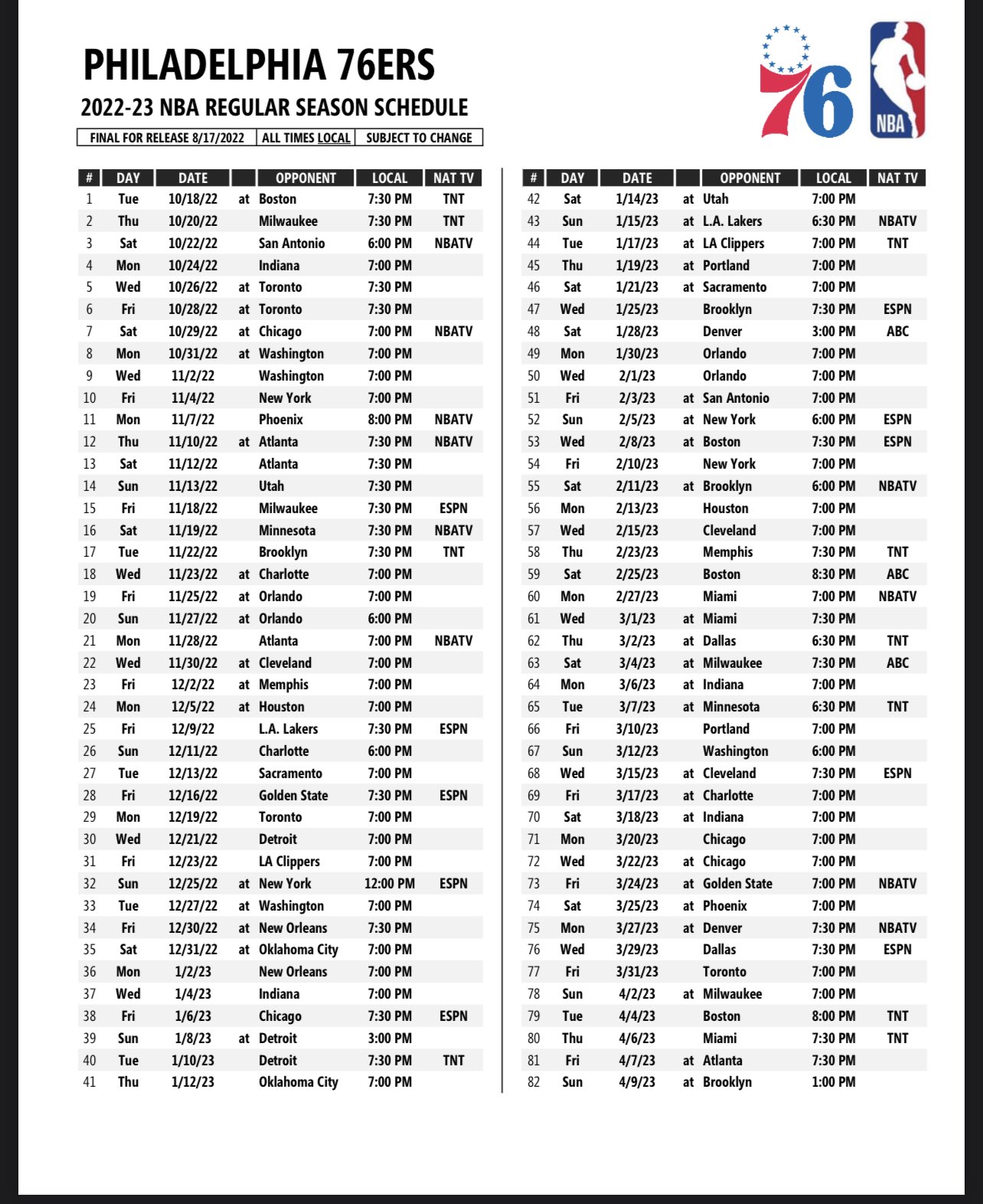 sixers home game schedule 2019