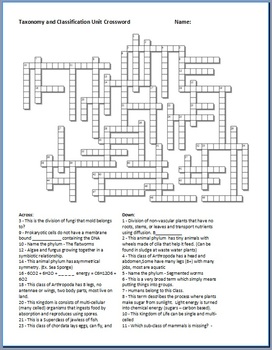 taxonomic category crossword