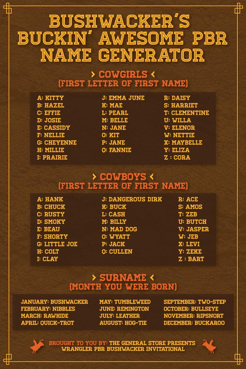 cowgirl nicknames generator