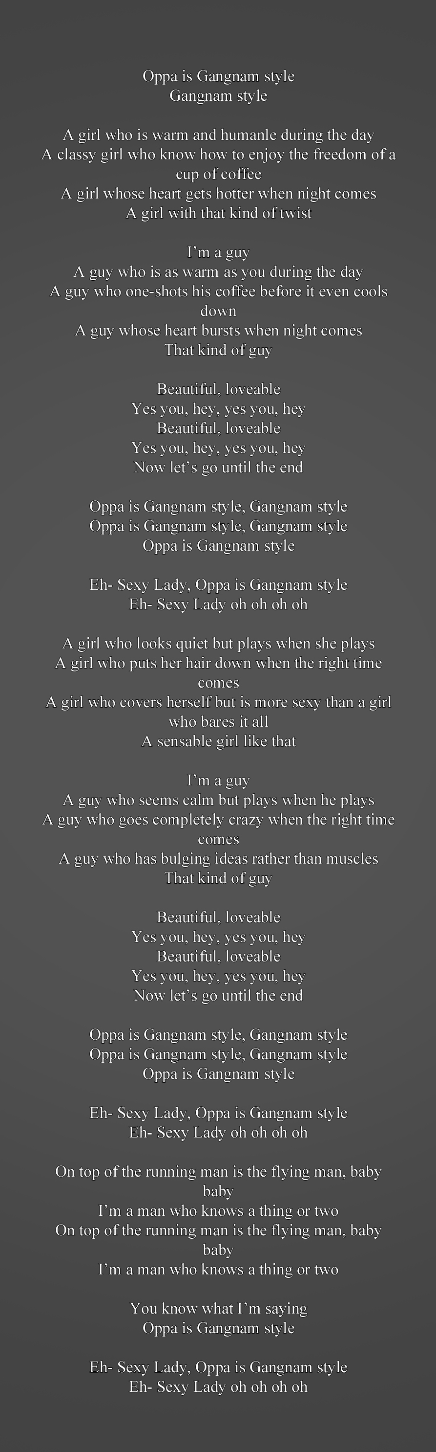 gangnam english lyrics