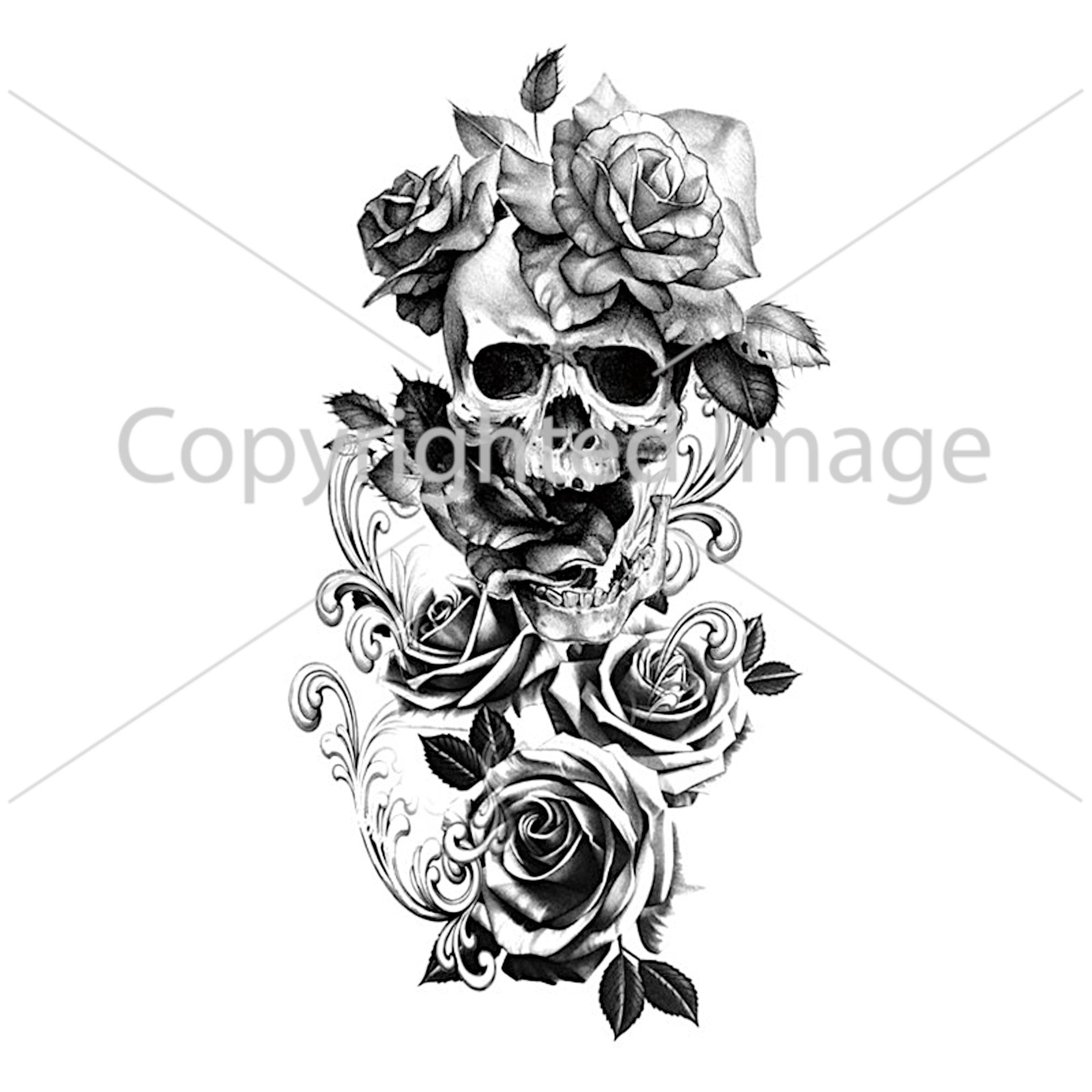 skull rose tattoo