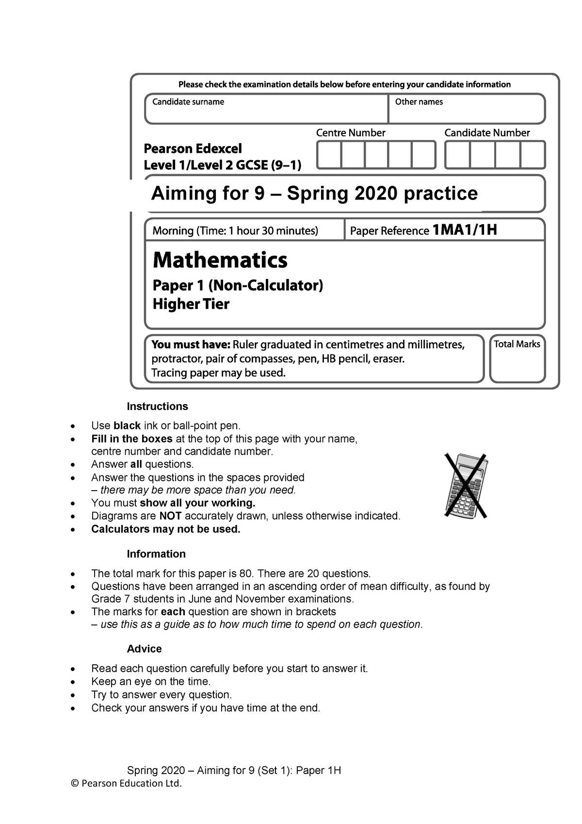 aiming for 9 spring 2020 practice paper