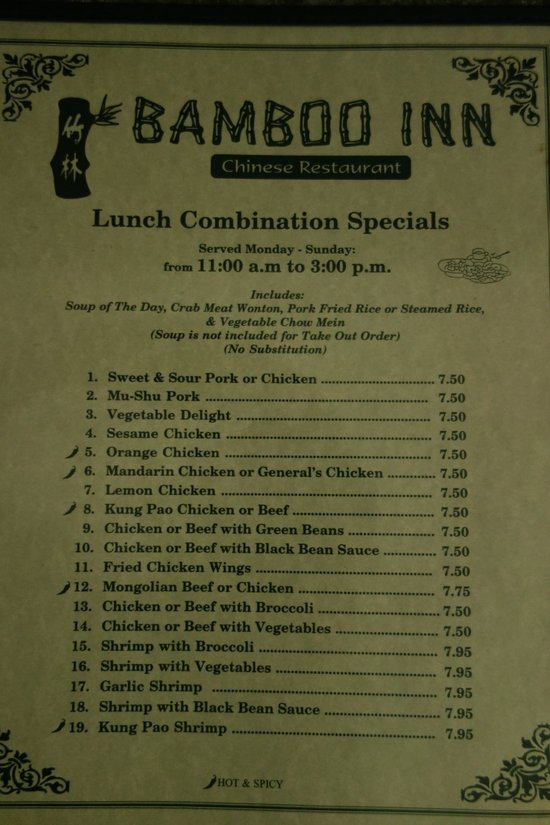 bamboo inn menu