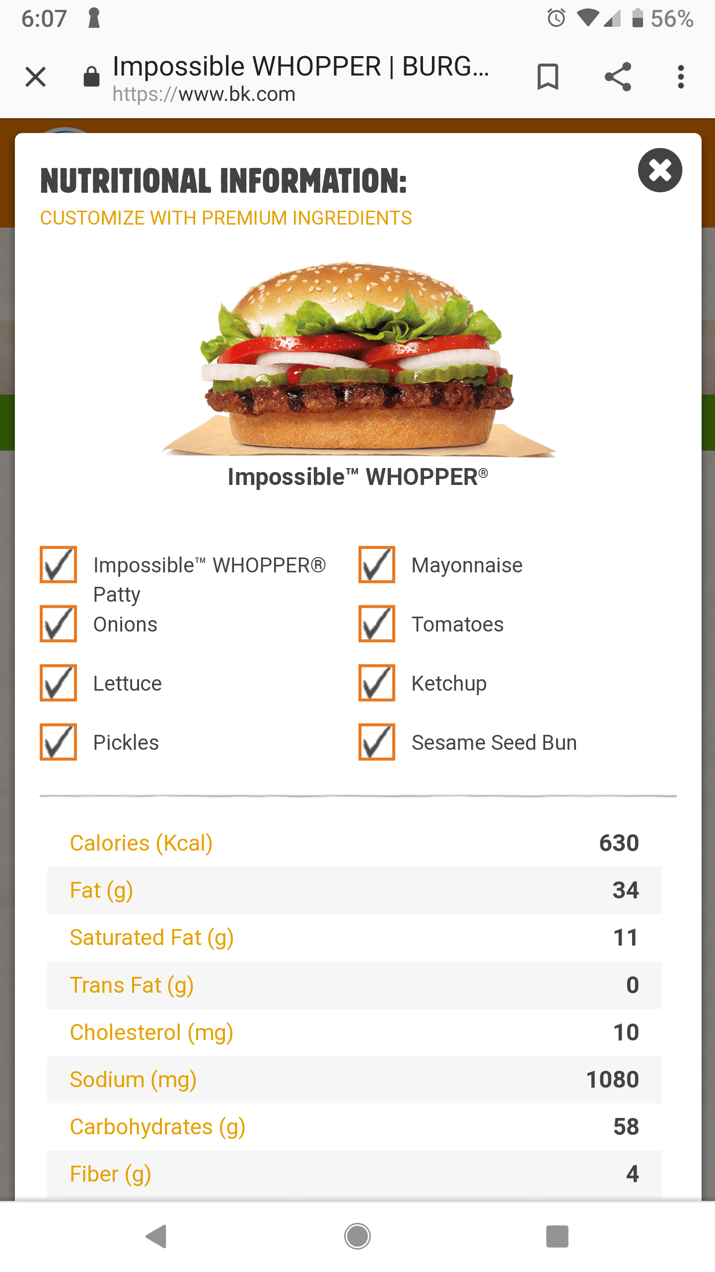 how many calories in a whopper