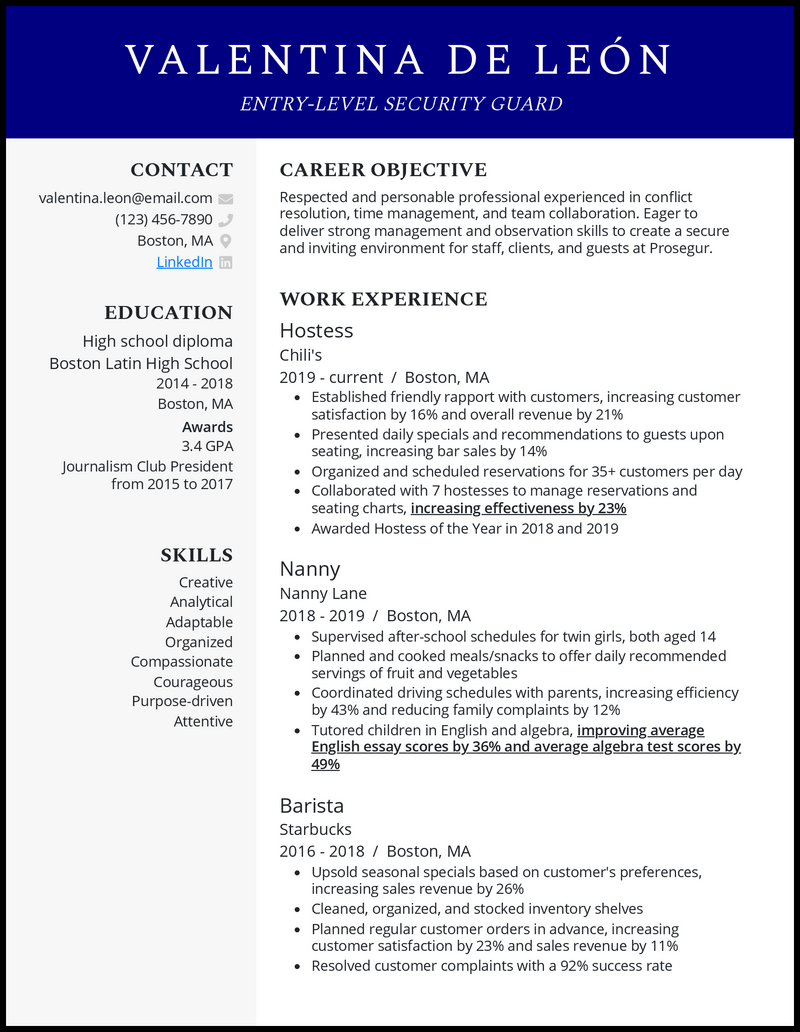 beginner security guard resume