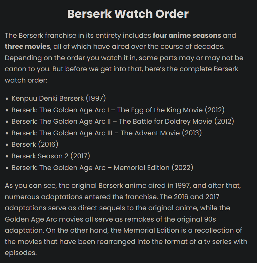 berserk chronological order